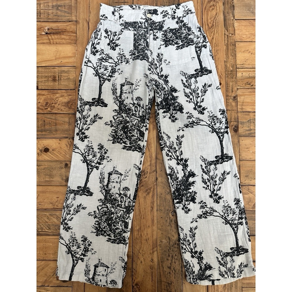 Joie Women's Sz: 4 Lt. Gray Toile Print Linen Pants Chic Diva Vacation